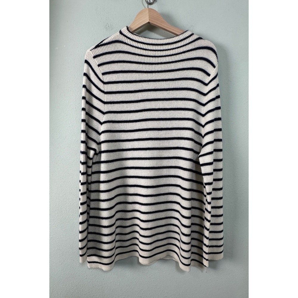 Pure Collection Striped Cotton Wool Cashmere Sweater Ivory Navy Blue US 14/16